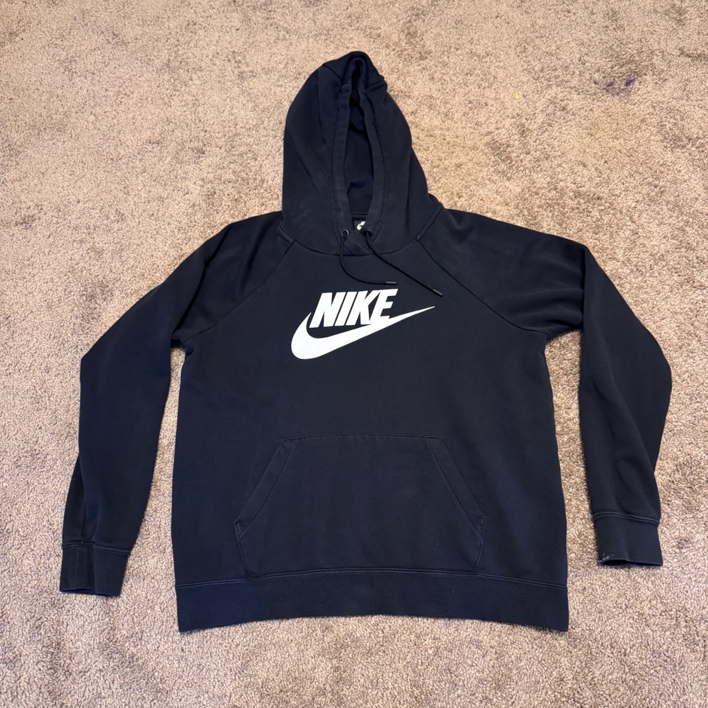 Nike Fleece Hoodie Mens Medium Black Pullover Long Sleeve Swoosh Logo